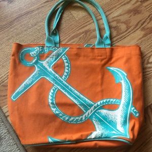 Orange/blue anchor canvas tote...like new!